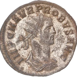 Buste radié, drapé et cuirassé de Probus à droite.