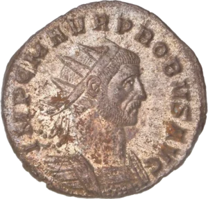 Buste radié et cuirassé de Probus à droite.