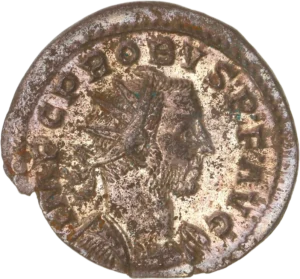 Laetitia debout à gauche, tenant une couronne et une ancre.