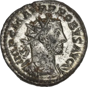 Buste radié et cuirassé de Probus à droite.