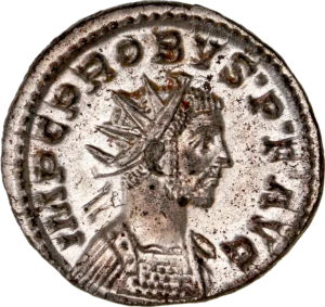Buste radié et cuirassé de Probus à droite.