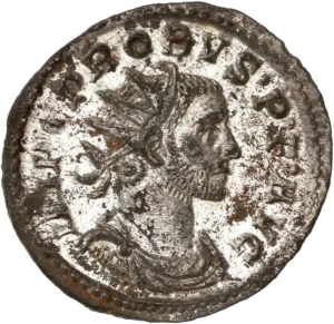 Buste radié, drapé et cuirassé de Probus à droite.