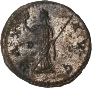 Pax, à gauche, tenant un rameau d'olivier et un sceptre transversal.