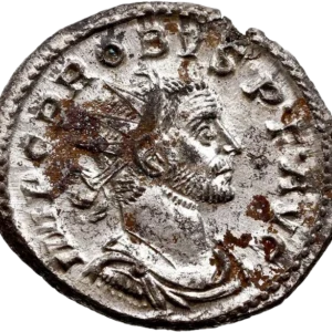 Buste radié, drapé et cuirassé de Probus à droite.