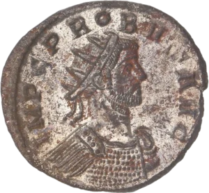 Buste radié et cuirassé de Probus à droite.