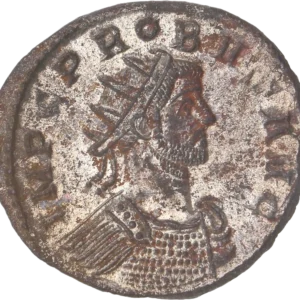Buste radié et cuirassé de Probus à droite.