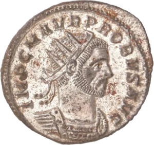Buste de Probus radié et cuirassé à droite.