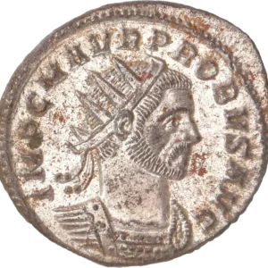 Buste de Probus radié et cuirassé à droite.