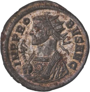 Buste consulaire de Probus radié à gauche, tenant le scipio.