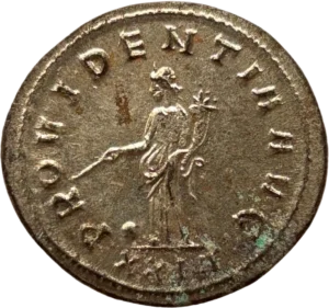 Providentia debout à gauche, tenant une corne d'abondance et un sceptre. A ses pieds, un globe.