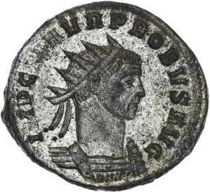 Buste radié et cuirassé de Probus à droite.