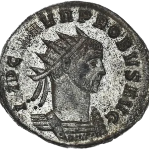 Buste radié et cuirassé de Probus à droite.