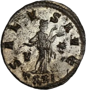 Salus, à droite, tenant un serpent.