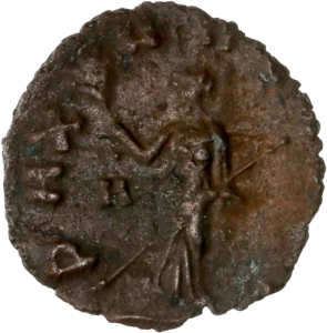 La paix, tournée à gauche, tenant un sceptre et un rameau d'olivier.