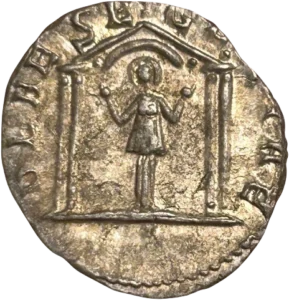 Buste diadémé et drapé de Salonine à droite, posé sur un croissant.