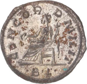 La Concorde assise à gauche, tenant une patère et une corne d'abondance.