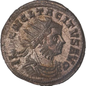 Buste radié, drapé et cuirassé de Tacite à droite.