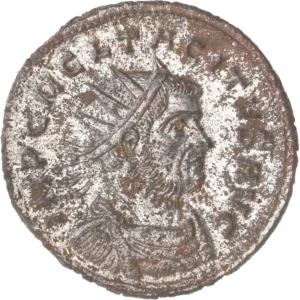 Buste radié, drapé et cuirassé de Tacite à droite.