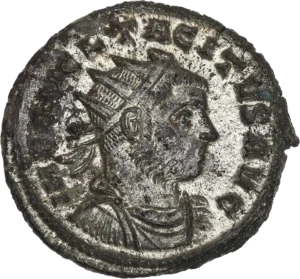 Buste radié, drapé et cuirassé de Tacite à droite.