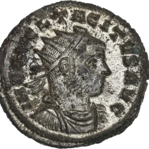 Buste radié, drapé et cuirassé de Tacite à droite.