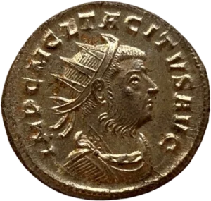 Buste radié, drapé et cuirassé de Tacite à droite.