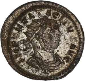 Buste radié, drapé et cuirassé de Tacite à droite.