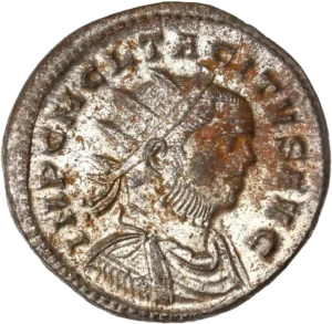 Buste radié et cuirassé de Tacite à droite.