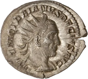 Buste drapé, cuirassé et diadémé de Trajan Dèce à droite.