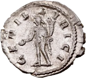 Le génie de l'illyrie tourné vers la gauche, tenant une patère et une corne d'abondance.