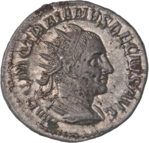 Buste drapé, cuirassé et diadémé de Trajan Dèce à droite.