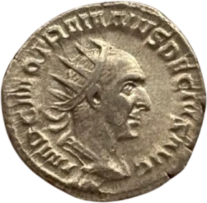 Buste drapé, cuirassé et diadémé de Trajan Dèce à droite.