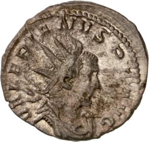 Buste radié et drapé de Valérien Ier à droite.