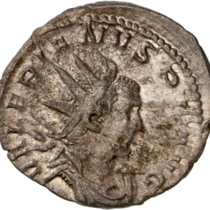 Buste radié et drapé de Valérien Ier à droite.