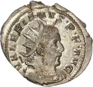 Buste radié, drapé et cuirassé de Valérien à droite.