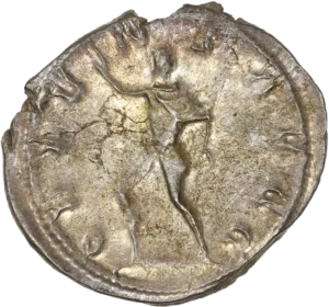 Sol (le Soleil) nu, radié, debout à gauche, le manteau sur l'épaule gauche, levant la main droite et tenant un fouet de la gauche.