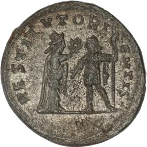 La Tychè de l’Orient, debout à droite tendant une couronne et Valérien Ier, lauré, en habit militaire, debout à gauche, tenant une haste.