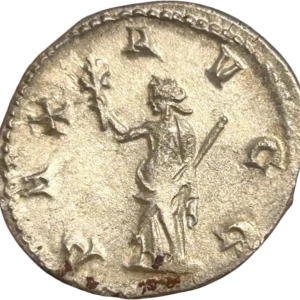 Buste radié, drapé et cuirassé de l'empereur à droite.