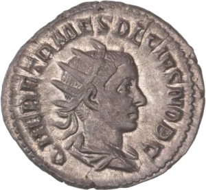 Buste radié, drapé et cuirassé d'Herennius Etruscus.