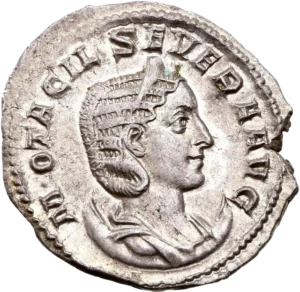 Buste drapé et diadémé d'Otacilie à droite, posé sur un croissant.