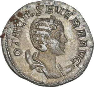 Buste drapé et diadémé d'Otacilie à droite, posé sur un croissant.