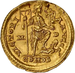 Buste diadémé, drapé et cuirassé d’Arcadius à droite.