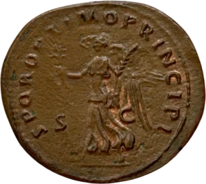 La victoire ailée debout à gauche tenant une couronne de lauriers.