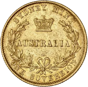 l'inscription "Australia" entourée d'une couronne végétale et surmonté d'une couronne.