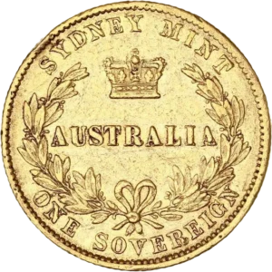 l'inscription "Australia" entourée d'une couronne végétale et surmonté d'une couronne.
