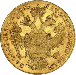 aigle bicéphale couronné et portant les armoiries et deux glaives.