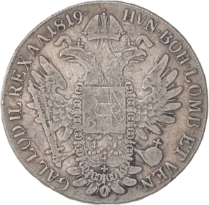 Aigle à deux têtes portant les armoiries et les attributs du pouvoir (couronne, épée et boule crucifère).