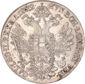 Aigle à deux têtes portant les armoiries et les attributs du pouvoir (couronne, épée et boule crucifère).