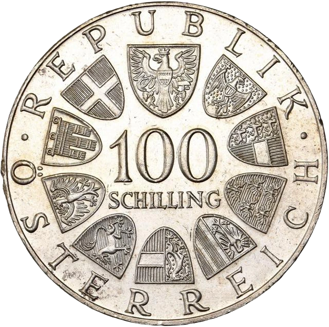 Lot de 3 monnaies autrichiennes en argent :50 schilling "saut à ski" 1964.100 schilling 1975.100 schilling 1977.