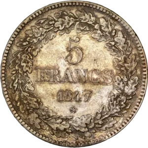l'inscription 5 francs 1847 dans une couronne végétale.