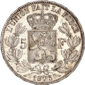 l'inscription 5 francs 1875 dans une couronne végétale.